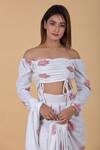 Buy_Pasha India_White Linen Floral One Shoulder Pre-draped Lungi Saree With Blouse_Online_at_Aza_Fashions
