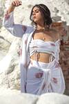 Pasha India_White Linen Floral One Shoulder Pre-draped Lungi Saree With Blouse_at_Aza_Fashions