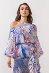 Mandira Wirk Resort Blue Chiffon Abstract Pattern One Shoulder Print Dress Online at Aza Fashions Mandira Wirk Resort_Blue Chiffon Abstract Pattern One Shoulder Print Dress _Online_at_Aza_Fashions