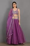 Buy Asaga Purple Organza, Satin, Linen Sweetheart Neck Embroidered Lehenga Set at Aza Fashions Buy_Asaga_Purple Organza, Satin, Linen Sweetheart Neck Embroidered Lehenga Set _at_Aza_Fashions