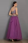 Shop Asaga Purple Organza, Satin, Linen Sweetheart Neck Embroidered Lehenga Set at Aza Fashions Shop_Asaga_Purple Organza, Satin, Linen Sweetheart Neck Embroidered Lehenga Set _at_Aza_Fashions