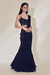 Buy_Premya By Manishii_Black Georgette Printed V Pre-draped Saree With Embellished Bustier _at_Aza_Fashions