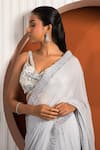 Shop_Jade By Ashima_Blue Georgette Embellished Floral V Neck Daisy Pre-draped Saree With Blouse _Online_at_Aza_Fashions