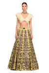 Buy Rocky Star Yellow Organza And Net Floral Patchwork V Neck Godet Lehenga With Ruffle Top at Aza Fashions Buy_Rocky Star_Yellow Organza And Net Floral Patchwork V Neck Godet Lehenga With Ruffle Top_at_Aza_Fashions
