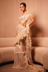 Shop_EEKSHA_Ivory Amore Crystal Embellished Pre-draped Ruffle Saree With Blouse _at_Aza_Fashions