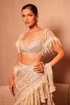 EEKSHA_Ivory Amore Crystal Embellished Pre-draped Ruffle Saree With Blouse _Online_at_Aza_Fashions