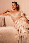 Buy_EEKSHA_Ivory Amore Crystal Embellished Pre-draped Ruffle Saree With Blouse _Online_at_Aza_Fashions