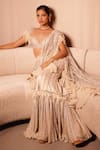 Shop_EEKSHA_Ivory Amore Crystal Embellished Pre-draped Ruffle Saree With Blouse _Online_at_Aza_Fashions