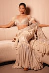 EEKSHA_Ivory Amore Crystal Embellished Pre-draped Ruffle Saree With Blouse _at_Aza_Fashions