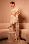 Buy_EEKSHA_Ivory Amore Crystal Embellished Pre-draped Ruffle Saree With Blouse 