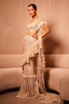 Shop_EEKSHA_Ivory Amore Crystal Embellished Pre-draped Ruffle Saree With Blouse 