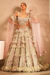 Buy_Eeksha_Green Silk Organza, Net Pearls, Isa Bel 3d Tulip Embroidered Lehenga Set _at_Aza_Fashions
