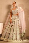 Buy_Eeksha_Green Silk Organza, Net Pearls, Isa Bel 3d Tulip Embroidered Lehenga Set 