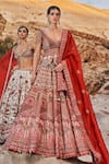 Shop_EEKSHA_Ivory Brocade Embroidered Pearl V-neck Elara Jharokha Lehenga Set  _Online_at_Aza_Fashions