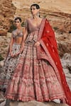 EEKSHA_Ivory Brocade Embroidered Pearl V-neck Elara Jharokha Lehenga Set  _at_Aza_Fashions