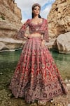 Buy_Eeksha_Red Silk, Tulle Pearls, Elara French Floral Embroidered Lehenga Power Jacket Set _at_Aza_Fashions
