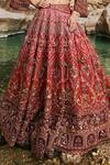 Shop_Eeksha_Red Silk, Tulle Pearls, Elara French Floral Embroidered Lehenga Power Jacket Set _Online_at_Aza_Fashions