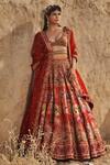 Eeksha_Red Organza, Rayon, Elara Pichwai Floral Embroidered Lehenga Set _Online_at_Aza_Fashions