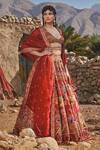 Buy_Eeksha_Red Organza, Rayon, Elara Pichwai Floral Embroidered Lehenga Set _Online_at_Aza_Fashions