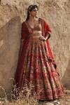 Eeksha_Red Organza, Rayon, Elara Pichwai Floral Embroidered Lehenga Set _at_Aza_Fashions