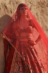 Buy_Eeksha_Red Organza, Rayon, Elara Pichwai Floral Embroidered Lehenga Set 