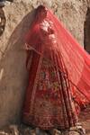 Shop_Eeksha_Red Organza, Rayon, Elara Pichwai Floral Embroidered Lehenga Set 