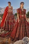Eeksha_Red Organza, Rayon, Elara Pichwai Floral Embroidered Lehenga Set _Online