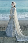 Shop_EEKSHA_Ivory Tulle Embroidered Pearl Jacket Open New Age Sequin Lehenga Set _at_Aza_Fashions