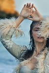 EEKSHA_Ivory Tulle Embroidered Pearl Jacket Open New Age Sequin Lehenga Set _Online_at_Aza_Fashions