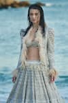 Buy_EEKSHA_Ivory Tulle Embroidered Pearl Jacket Open New Age Sequin Lehenga Set _Online_at_Aza_Fashions
