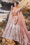 Buy_EEKSHA_Pink Net New Age Floral Sequin Lehenga Withy Winged Bustier _at_Aza_Fashions