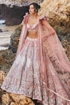 Shop_EEKSHA_Pink Net New Age Floral Sequin Lehenga Withy Winged Bustier _at_Aza_Fashions