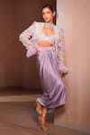 Shop_EEKSHA_Purple Skirt Pure Lycra Rafah Patra Mirrorwork Power Draped Set _at_Aza_Fashions
