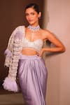 Shop_EEKSHA_Purple Skirt Pure Lycra Rafah Patra Mirrorwork Power Draped Set _Online_at_Aza_Fashions