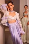 EEKSHA_Purple Skirt Pure Lycra Rafah Patra Mirrorwork Power Draped Set _at_Aza_Fashions