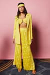 Buy_Nirmooha_Yellow Micro Embroidery Tassel Notched Lapel Collar Blazer _at_Aza_Fashions