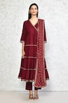 Buy_Samyukta Singhania_Maroon Anarkali And Pant Viscose Solid Gota Lace Embellished Angarakha Set _Online_at_Aza_Fashions