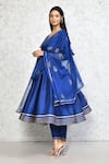 Buy_Samyukta Singhania_Blue Anarkali And Pant Viscose Solid Gota V-neck Set With Floral Pattern Dupatta_at_Aza_Fashions