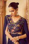 Buy_Megha Pitti_Blue Bemberg Silk Floral Printed V Neck Draped Saree Gown _Online_at_Aza_Fashions