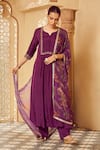 Buy_Megha Pitti_Purple Habutai Silk Botanic Printed Notched Kurta Set With Dupatta _at_Aza_Fashions