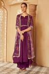 Megha Pitti_Purple Habutai Silk Botanic Printed Notched Kurta Set With Dupatta _Online_at_Aza_Fashions