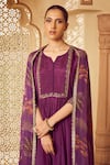 Shop_Megha Pitti_Purple Habutai Silk Botanic Printed Notched Kurta Set With Dupatta _Online_at_Aza_Fashions