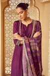 Megha Pitti_Purple Habutai Silk Botanic Printed Notched Kurta Set With Dupatta _at_Aza_Fashions