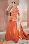 Buy_Megha Pitti_Orange Bemberg Crepe Forest Printed V Neck Kurta Sharara Set _at_Aza_Fashions