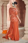 Shop_Megha Pitti_Orange Bemberg Crepe Forest Printed V Neck Kurta Sharara Set _at_Aza_Fashions