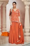 Shop_Megha Pitti_Orange Bemberg Crepe Forest Printed V Neck Kurta Sharara Set _Online_at_Aza_Fashions