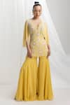 Buy_Seema Thukral_Yellow Cape And Kurta Georgette Hand Embroidery Sequins Floral Gharara Set _at_Aza_Fashions