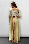 Shop_Jade By Ashima_Green Blouse Dupion Silk Draped Crop Top And Dhoti Pant Set_at_Aza_Fashions