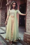 Jade By Ashima_Green Blouse Dupion Silk Draped Crop Top And Dhoti Pant Set_at_Aza_Fashions