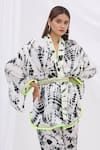 Buy_Surily G_Black Satin Tie Dye Kimono Jacket  _at_Aza_Fashions